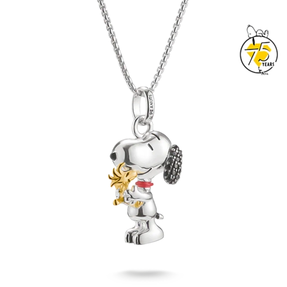 Snobben & Woodstock Halsband i silver med svarta zirkonia och röd emalj