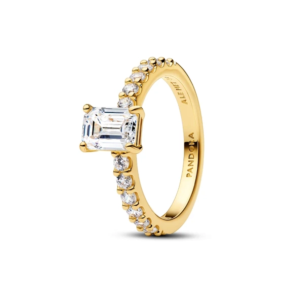 Smaragdgrüner Glitzerstein-Goldring von Pandora