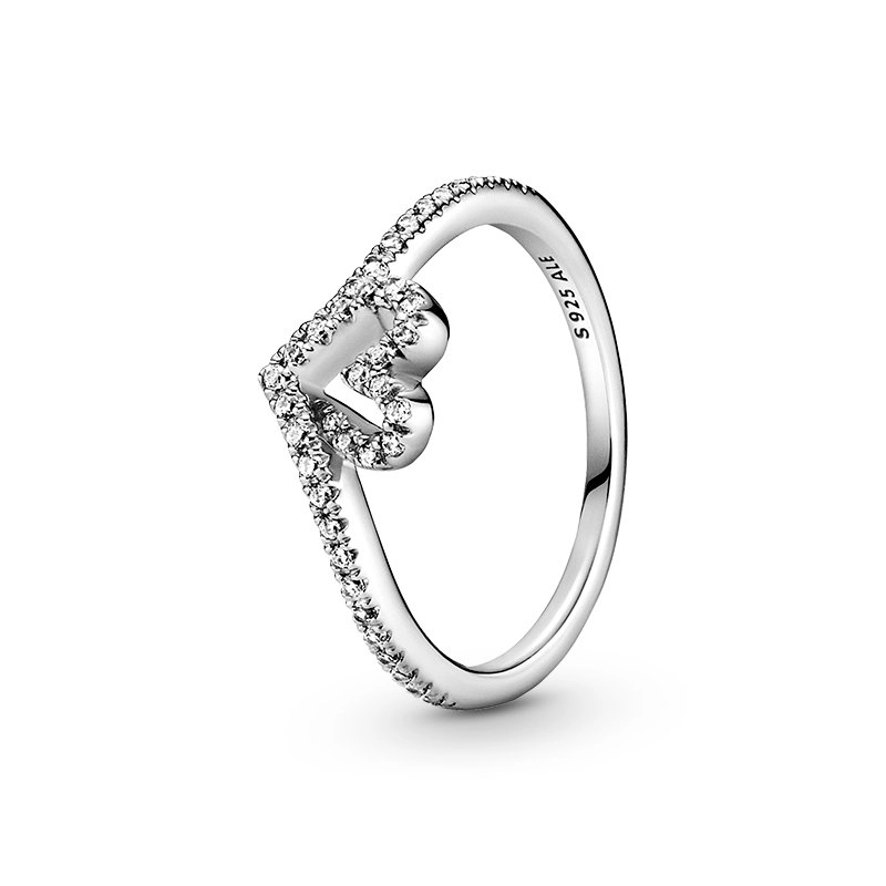 PANDORA - Sparkling Wishbone Heart Ring