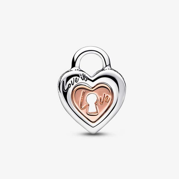 Bicolor Vorhängeschloss Teilbares Herz-Charm von PANDORA, Schneller Versand - Nordicspectra.de