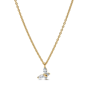 Schmetterlingskette mit 14 Karat Goldbeschichtung und blauen Kristallen. Ein Symbol der Transformation und Freiheit aus der Pandora Timeless Kollektion.
