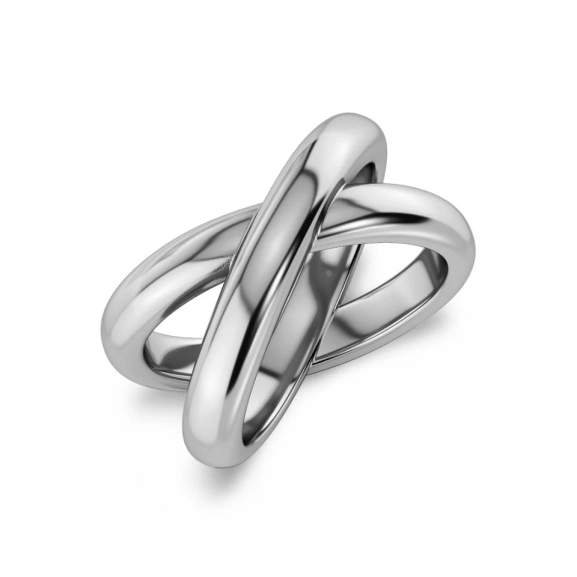 Ring i blankt rostfritt stål med stilren X-form
