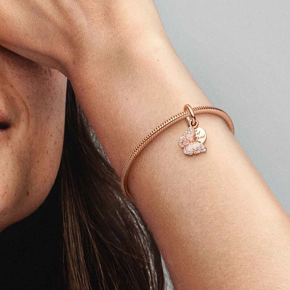 Pink Butterfly & Quote Double Dangle Charm - PANDORA - Suuri valikoima & ilmainen lahjapaketointi - Nordicspectra.fi
