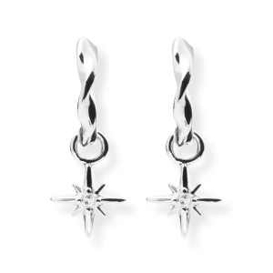 Aurora-Ohrringe aus versilbertem Messing mit gedrehten Reifen und baumelndem Stern
