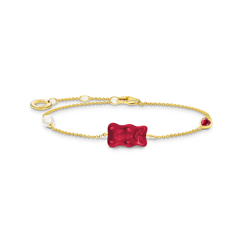 Thomas Sabo – HARIBO Armband Gummibjörn Röd med Pärla & Sten Guld