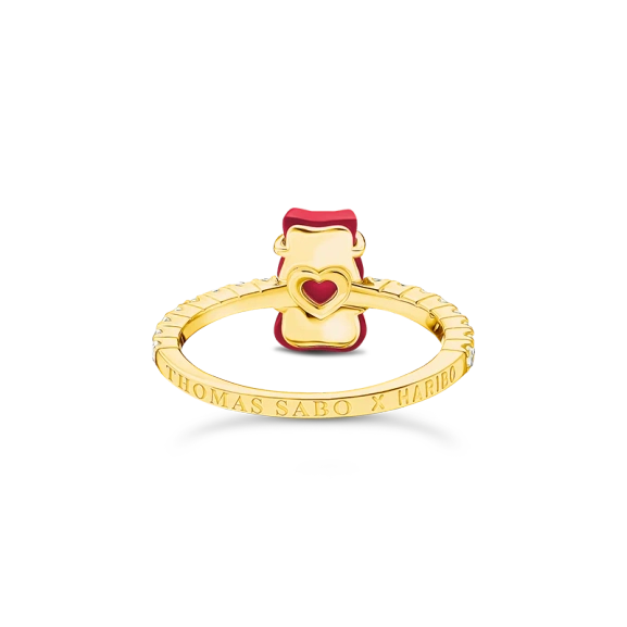 HARIBO Ring med Röd Gummibjörn & Glittrande Stenar Guld - Thomas Sabo - Snabb leverans & paketinslagning - Nordic Spectra