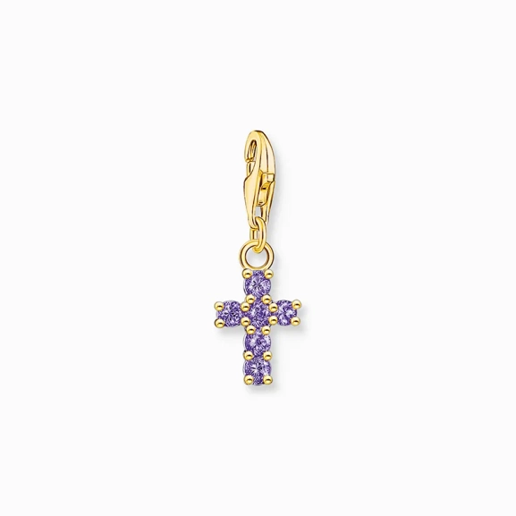 Charm-Anhänger Kreuz mit violetten Steinen vergoldet - Thomas Sabo - Nordic Spectra