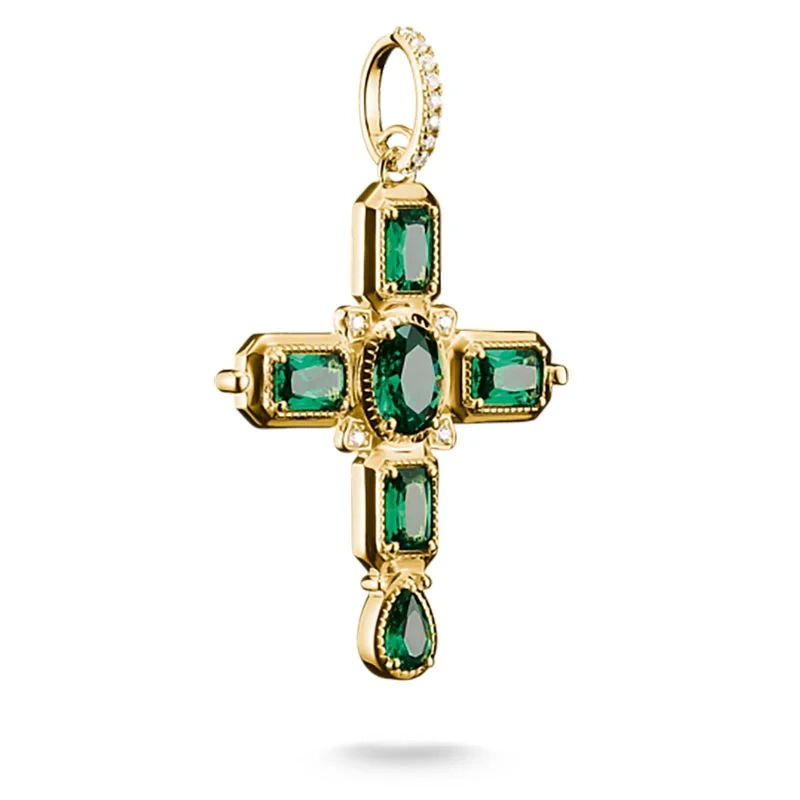 Thomas Sabo - Gr&ouml;na Stenar Kors H&auml;ngsmycke Guld