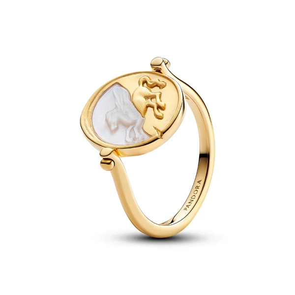 Pegasus Wendemedaillonring von Pandora ME mit Pegasus-Motiv in Goldplattierung und Perlmutt