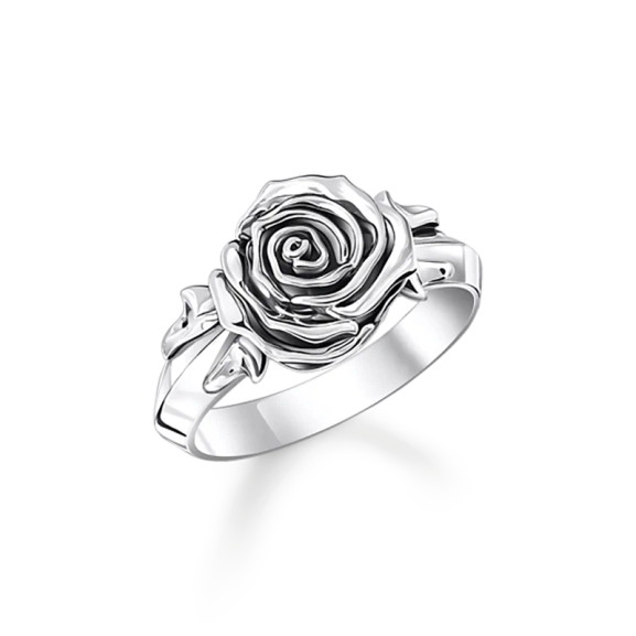 Midnight Rose-ringen i återvunnet mörkt silver med tredimensionella rosor
