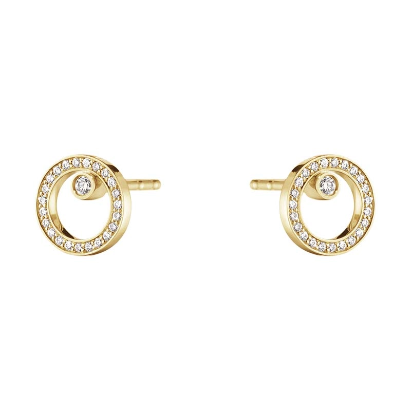 Georg Jensen – Halo Stiftörhängen Guld med Pavéinfattade 0.12 ct Diamanter