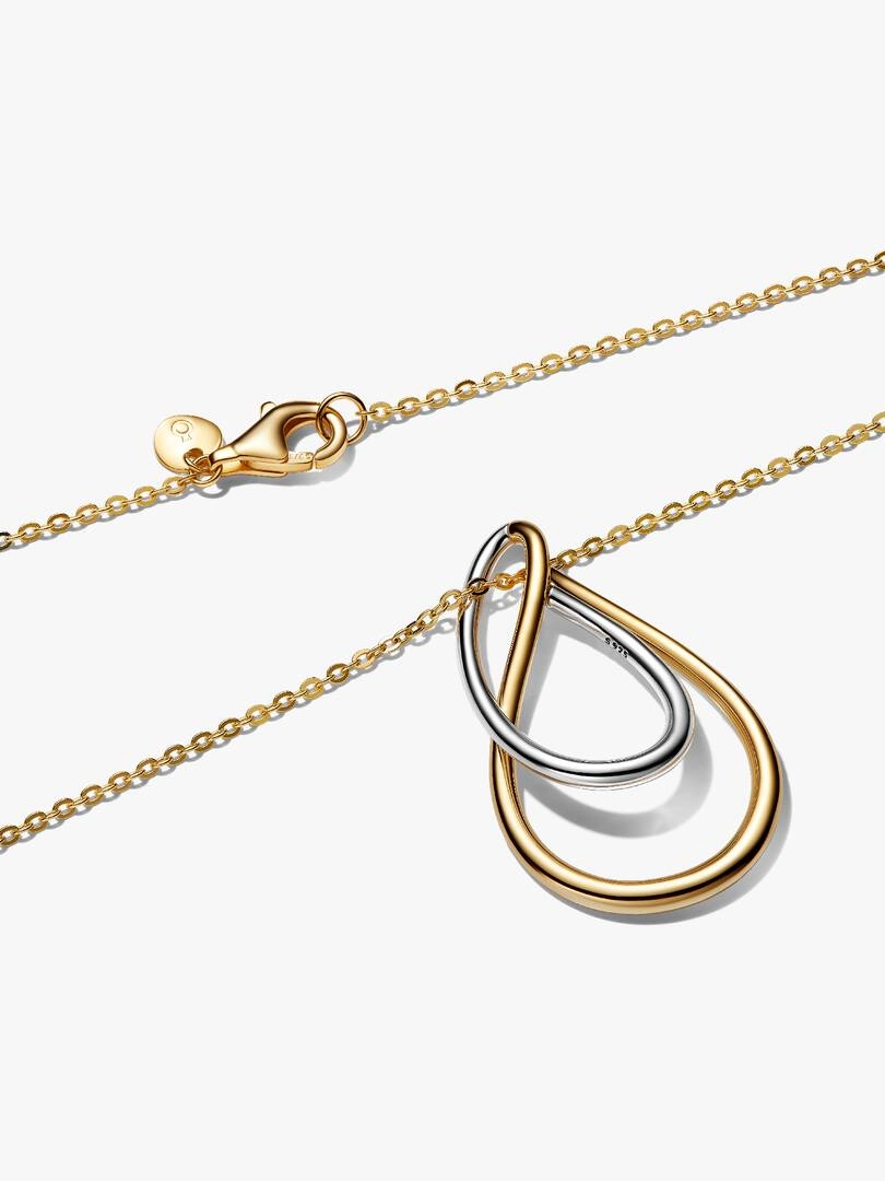 Tvåfärgat Halsband från Pandora Essence i silver och 14K guldplätering med ovala hängsmycken