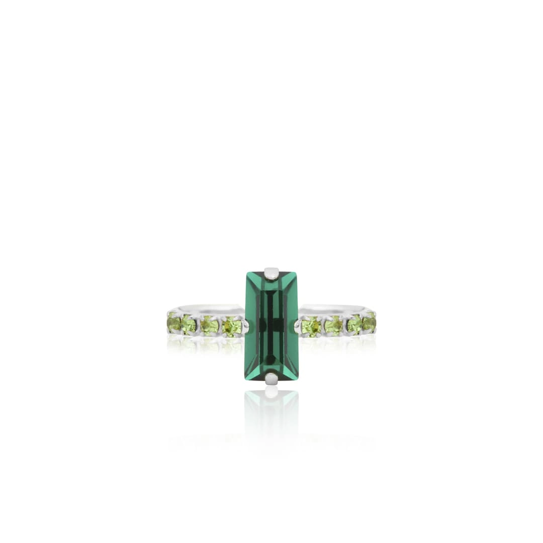 Caroline Svedbom - Lucy Ring Rhodium Emerald / Peridot