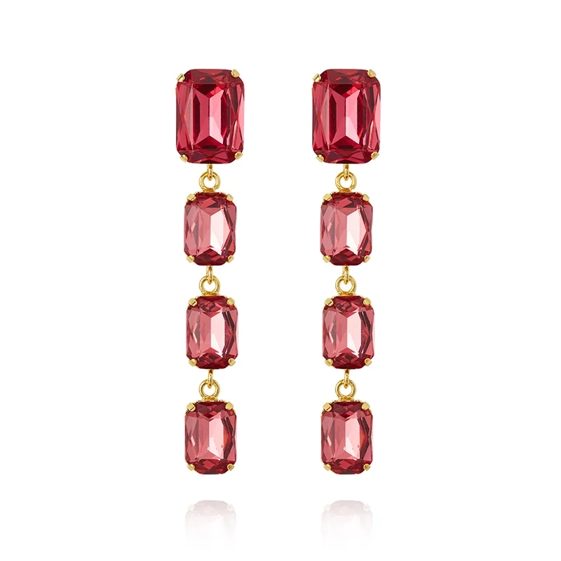 Caroline Svedbom - Lydia Long Earrings Gold Mulberry Red