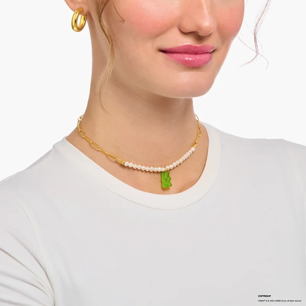 HARIBO Pärlhalsband med Grön Gummibjörn Guld - Thomas Sabo - Snabb leverans & paketinslagning - Nordic Spectra