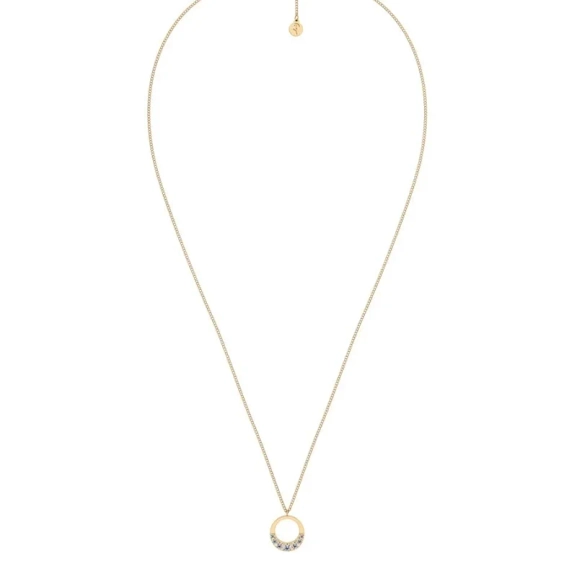 Halsband i 14K guldpläterat stål med runt hänge dekorerat med gnistrande cubic zirconia-stenar från Edblad Monarch-kollektionen.
