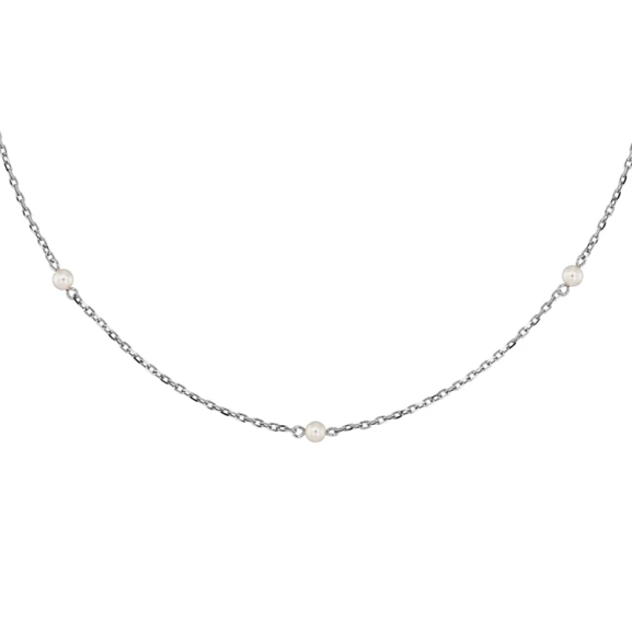 Elegant halsband i polerat stål med små pärlemorpärlor