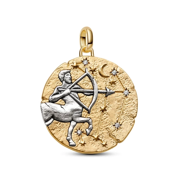 Schütze-Medaillon von Pandora ME aus Silber und 14-karätiger Goldplattierung