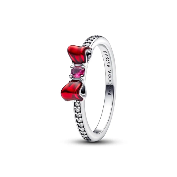Disney Princess Schneewittchen-Rosettenring aus Sterlingsilber mit fuchsiafarbenem Kunstkristall und Zirkonia. Ringschiene in Kanalfassung mit eingraviertem ©Disney-Logo. Geeignet sowohl für den Alltag als auch für Partys.