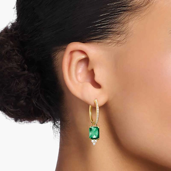 Hoop earrings with green and white stones gold plated - Thomas Sabo - Suuri valikoima & ilmainen lahjapaketointi - Nordicspectra.fi