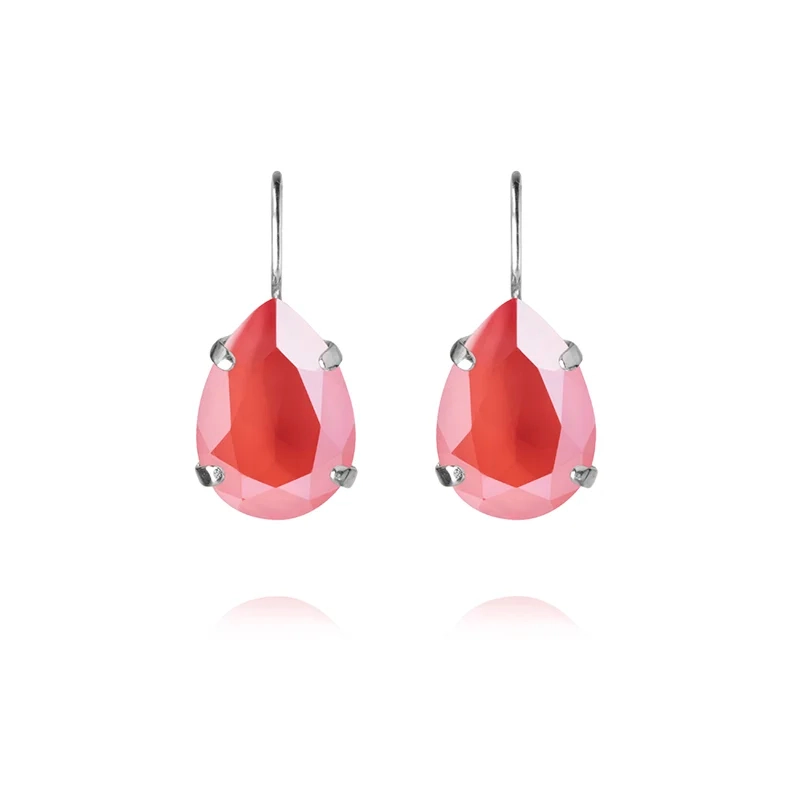 Caroline Svedbom - Mini Drop Clasp Earrings Rhodium Light Coral