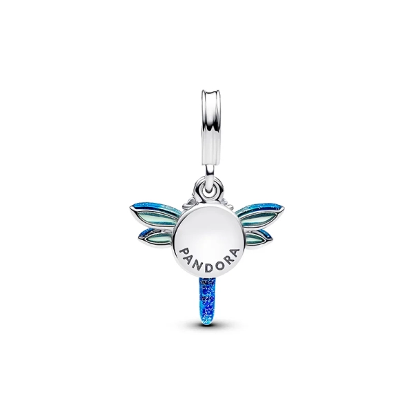 inspiriert von einer Libelle mit transparenter Emaille und holografischer Glitzer-Emaille. Funkelnde Steine ​​und die Botschaft „Free Spirit“. Perfekt für den Freigeist.
