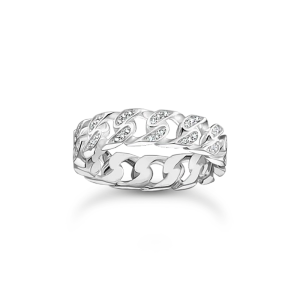 Pansarlänk Glittrande Stenar Ring i återvunnet silver med curb-länkar och cubic zirconia