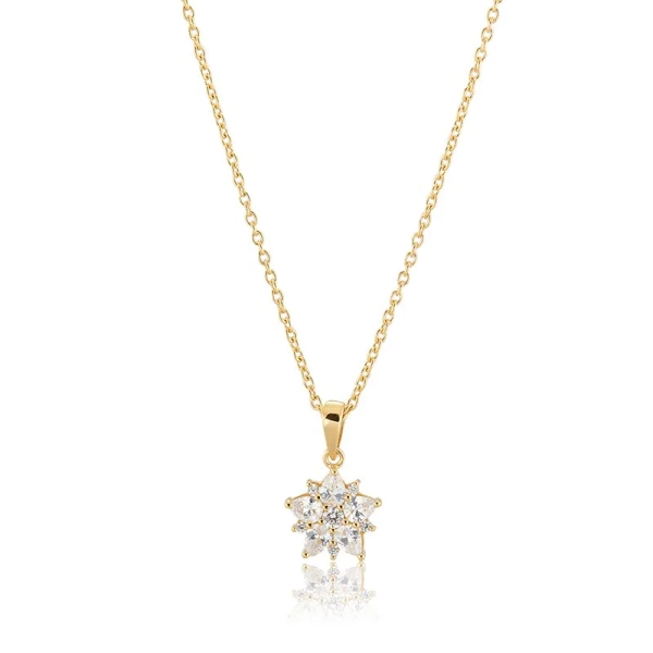 Dhalia Sparkling Halsband Guld med blomdekoration och gnistrande stenar i 24K guldpläterat silver.