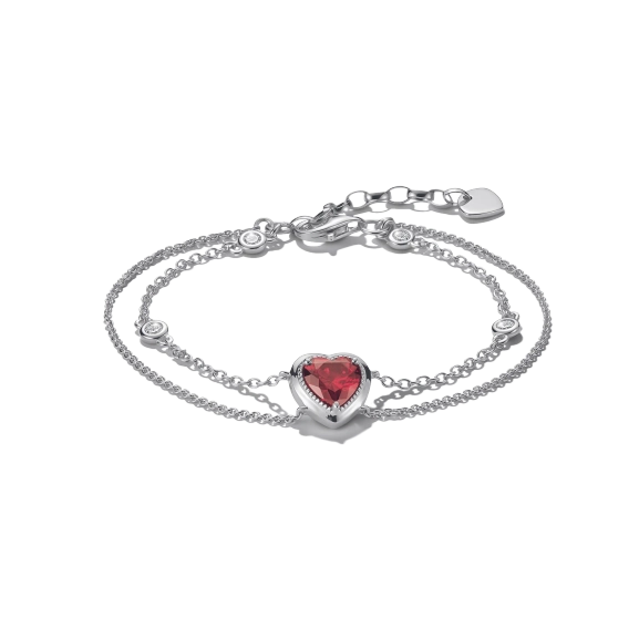 Double-row Bracelet with Garnet Heart - Thomas Sabo - Suuri valikoima & ilmainen lahjapaketointi - Nordic Spectra