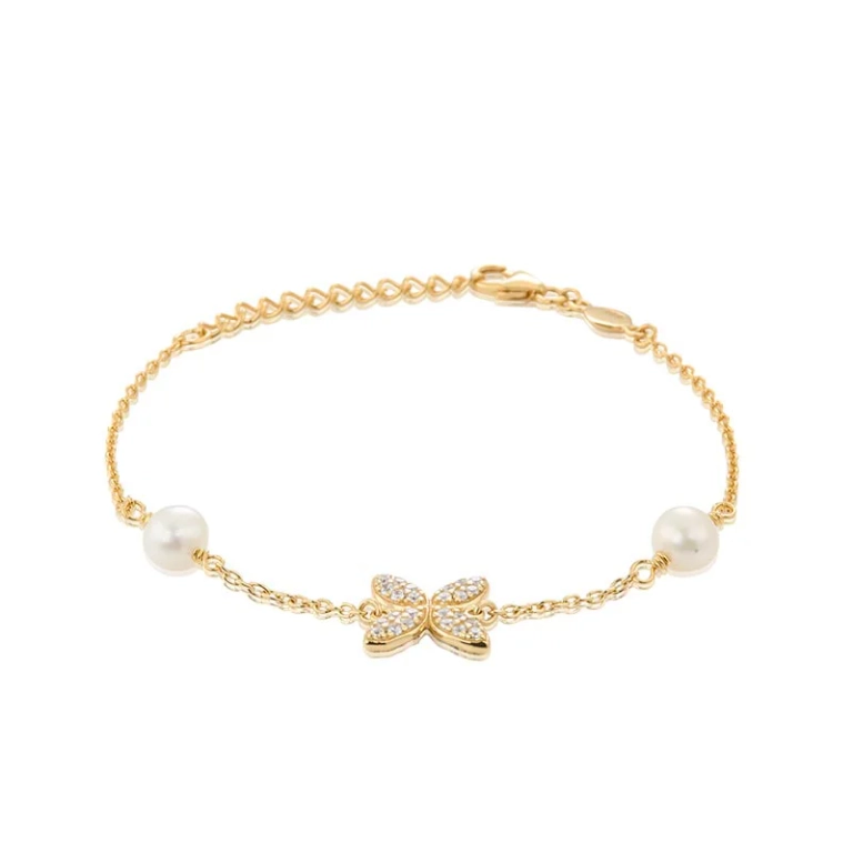 Sparkling Ellipse Mini Pearl Armband Guld i 24K guldpläterat silver med gnistrande zirkonia och pärldetaljer