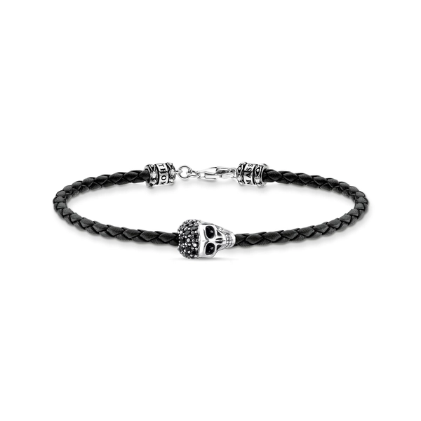 Armband Dödskalle Läder & Silver - Thomas Sabo berlock - Snabb frakt & paketinslagning - Nordicspectra.se