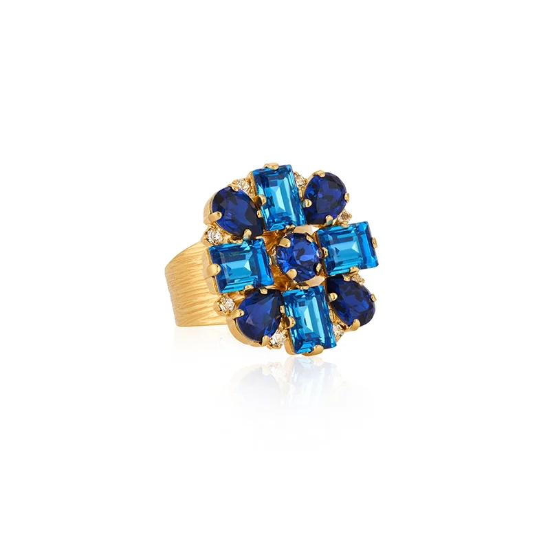 Caroline Svedbom - Diora Statement Ring Gold Recreated Blue Combo