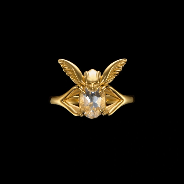 Tiny Gargoyle Ring Clear Quartz Gold