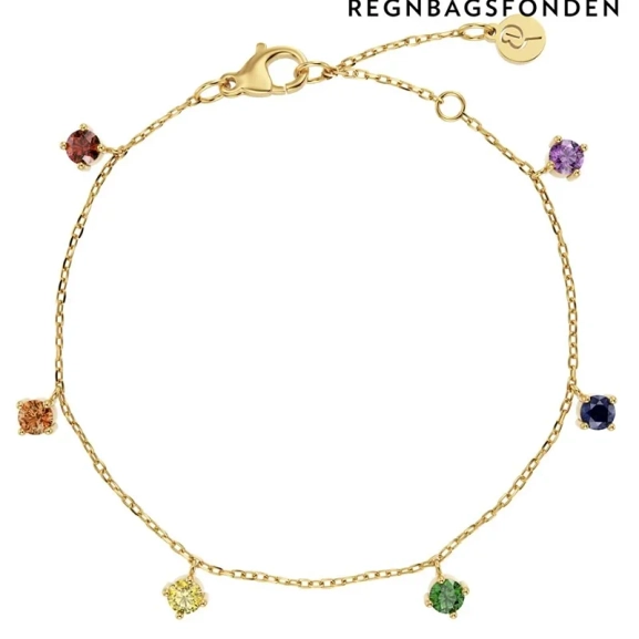 Edblad Rainbow Bracelet Gold med regnbågsfärgade cubic zirconia-stenar på en 14K guldpläterad kedja