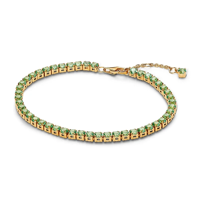 PANDORA – Glittrande Grönt Tennisarmband Guld