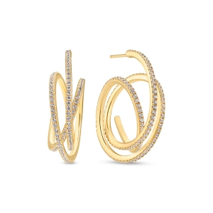 Spirale Grande Örhängen Guld från Sif Jakobs i 18K guldpläterat silver med gnistrande cubic zirconia-stenar