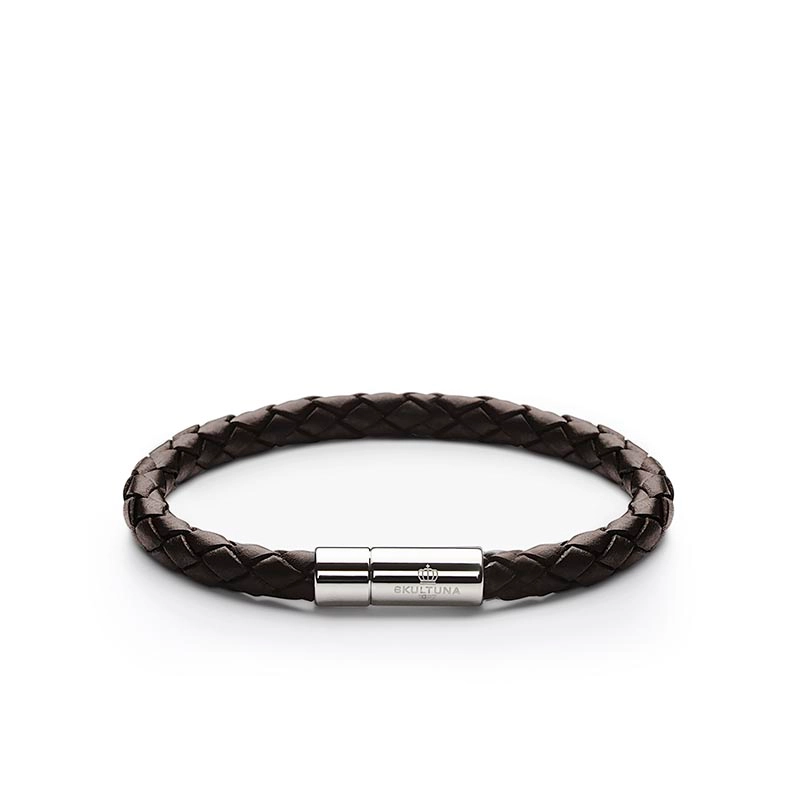 Leather Bracelet Dark Brown & Silver