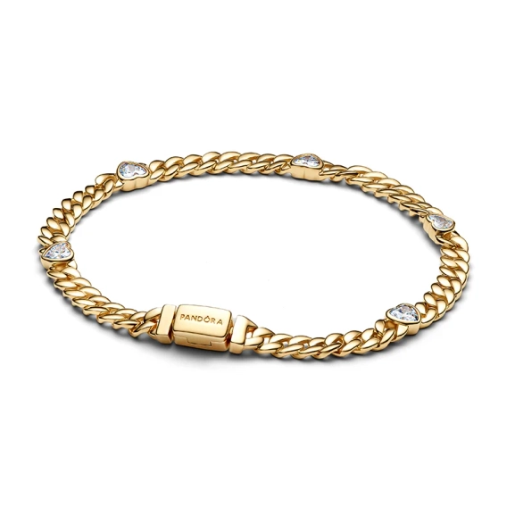 Armbandsset med hjärtformade stenar pläterade med 14 karat guld från Pandora Timeless. Symboliserar kärlek och gemenskap