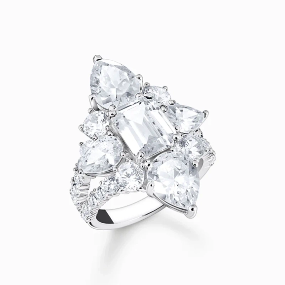 Silver cocktail ring with white zirconia in different sizes - Thomas Sabo - Suuri valikoima & ilmainen lahjapaketointi - Nordic Spectra