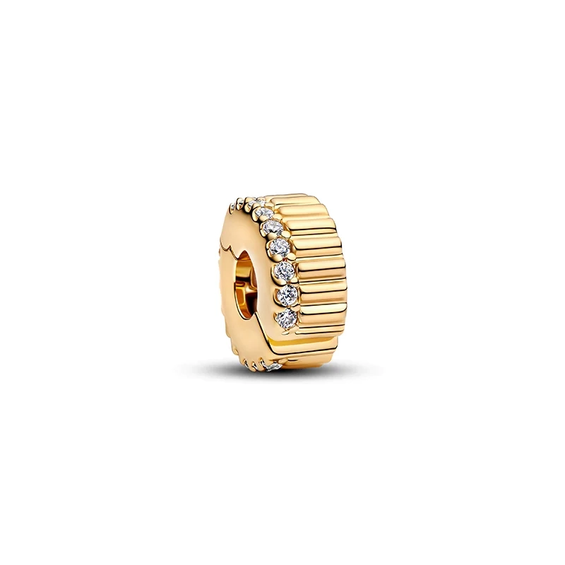 PANDORA 14K Gold-Plated Clip With Clear Cubic Zirconia And Silicone Grip berlocker dam – bild 7