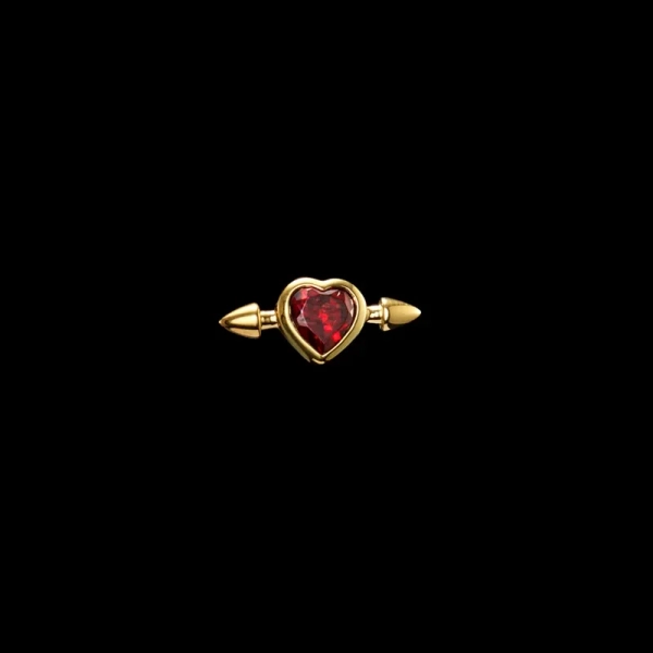 Pierced Heart Ear Stud Red Garnet Gold