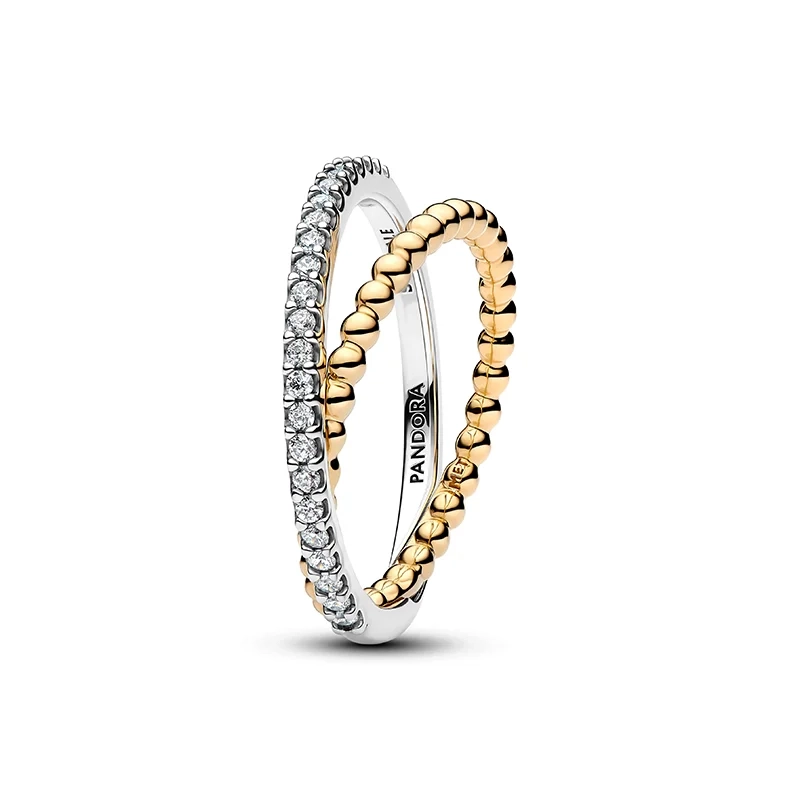 Överlappande Pavé Dubbelring Guld & SIlver