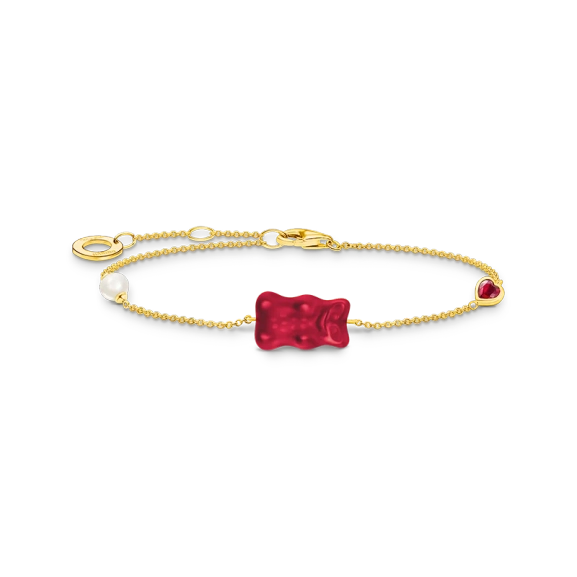 HARIBO Armband Gummibjörn Röd med Pärla & Sten Guld - Thomas Sabo - Snabb leverans & paketinslagning - Nordic Spectra