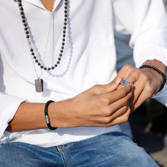 Läderarmband Flätat Svart/Stål Teen - Snabb frakt & paketinslagning - Nordicspectra.se