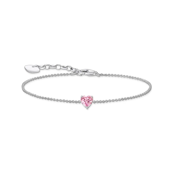 Bracelet with Heart-shaped Pink Sparkling Stone - Thomas Sabo - Suuri valikoima & ilmainen lahjapaketointi - Nordic Spectra