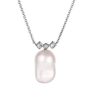 Twinkle & Unique Necklace White Gold i 18K vitguld med tre diamanter och en barock sötvattenpärla