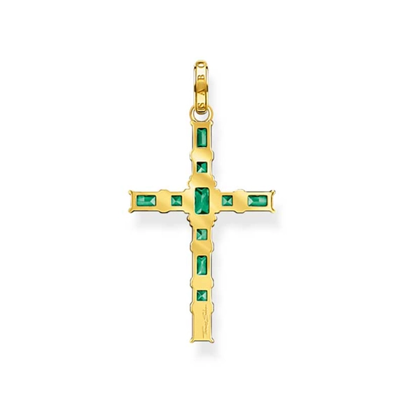 Pendant cross with green stones gold plated - Thomas Sabo - Suuri valikoima & ilmainen lahjapaketointi - Nordicspectra.fi