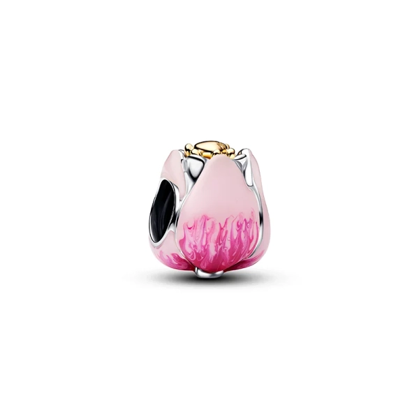 Rosa Tulpen-Charm von Pandora aus Sterlingsilber und 14-karätiger Vergoldung mit rosa Blütenblättern