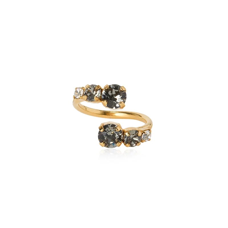 Caroline Svedbom - Halo Ring Gold Black Diamond / Crystal