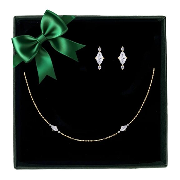 Lyxigt presentset från Edblad med justerbart halsband och örhängen i 14K guldpläterat stål med cubic zirconia-stenar